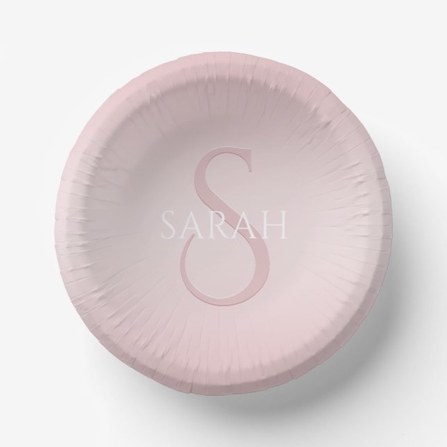 Elegant Modern Blush Pink Ombre Name & Monogram Paper Plate (Front)