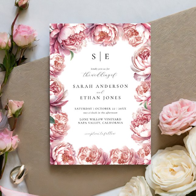 Elegant Modern Blush Pink Peony Floral Wedding Invitation (Creator Uploaded)