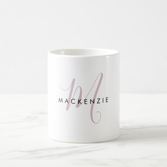 Elegant Modern Blush Pink Script Monogram Coffee Mug (Center)