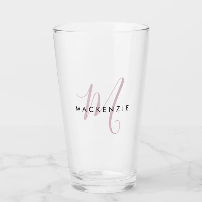 Elegant Modern Blush Pink Script Monogram Glass (Front)