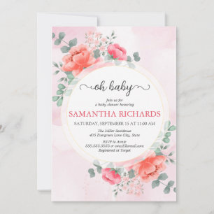 Elegant Modern blush pink watercolor baby shower Invitation