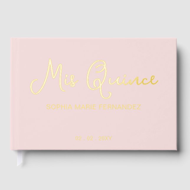 Elegant Modern Blush Quinceañera Guest Book (Front)