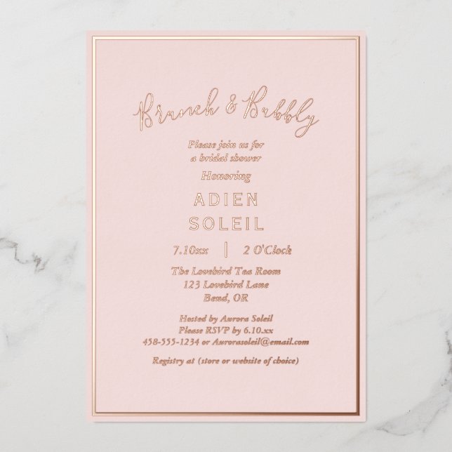 Elegant Modern Blush Rose Gold Brunch and Bubbly (Front)