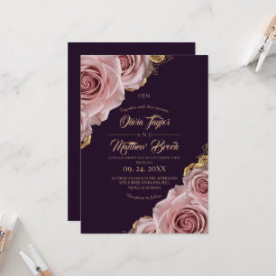 Elegant Modern Blush Rose Purple Wedding Invitation