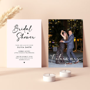 Elegant Modern Blush Script Photo Bridal Shower Invitation