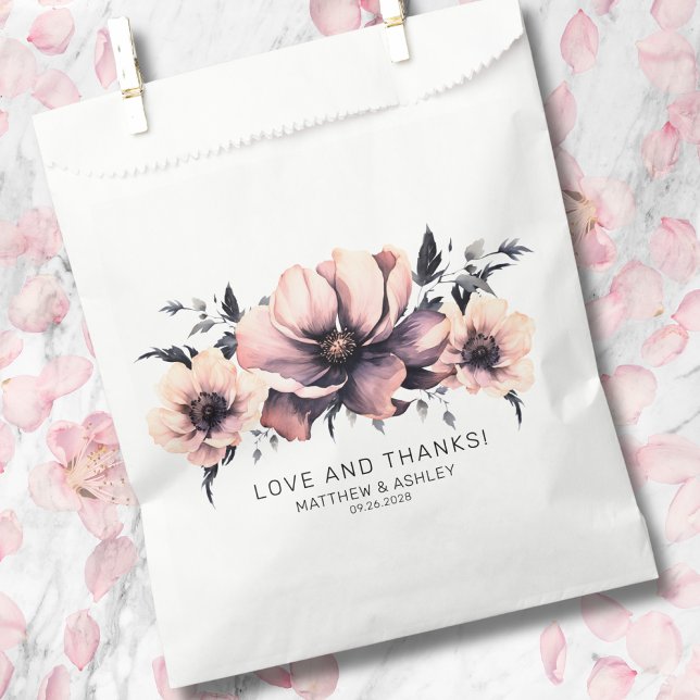 Elegant Modern Boho Chic Pink Floral Wedding Favour Bag (Thank You Elegant Modern Boho Floral Pink Wedding Favor Bag)