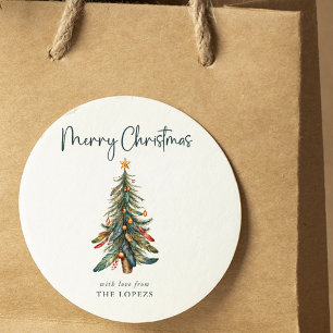 Elegant Modern Boho Christmas Tree Holiday  Classic Round Sticker