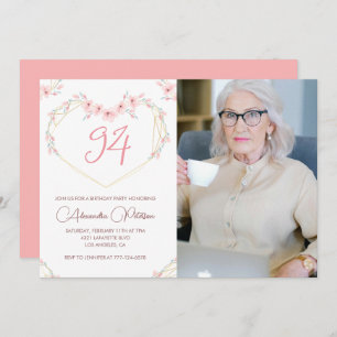 Elegant Modern Boho Floral Photo 94th birthday Invitation