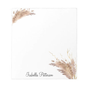 Elegant Modern Boho Pampas Grass Foliage Glitter Notepad