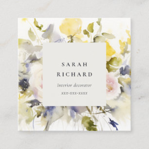 Elegant Modern Boho Vinatge Colourful Rose Floral Square Business Card