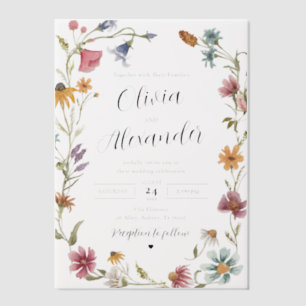 Elegant Modern Boho Wildflower Wedding Vellum Invitations