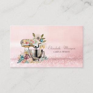 Elegant Modern Bokeh Bakery Cake Mixer Flowers Business Card