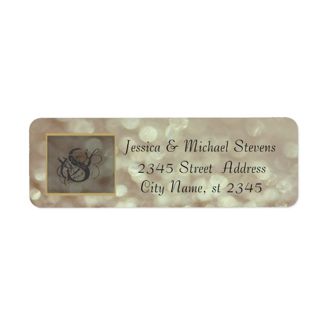 Elegant modern bokeh monogram wedding return address label (Front)