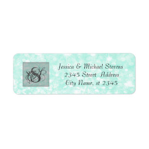 Elegant modern bokeh sparkle monogram wedding return address label