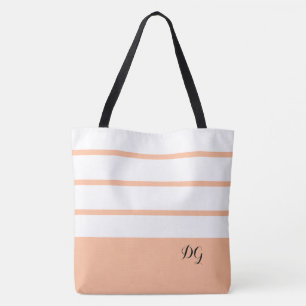 Elegant Modern Bold Stripes Monogram Trendy Peach Tote Bag
