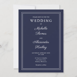 Elegant Modern Border Navy Blue Wedding Invitation
