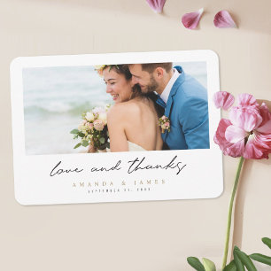 Elegant Modern Border Photo Wedding  Thank You Card