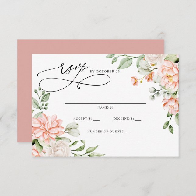 Elegant Modern Botanical Blush Floral Wedding RSVP Card (Front/Back)