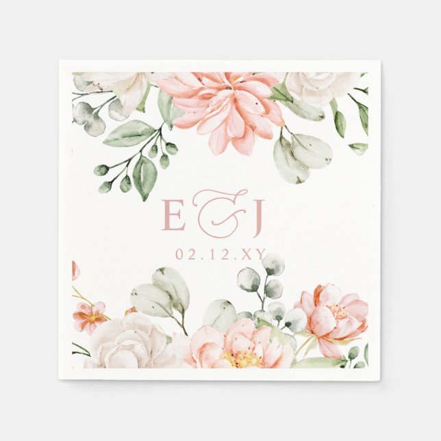 Elegant Modern Botanical Blush Pink Floral Wedding Napkin (Front)