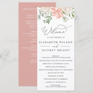 Elegant Modern Botanical Blush Pink Floral Wedding Program