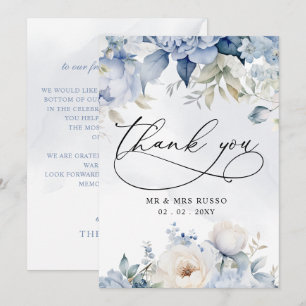 Elegant Modern Botanical Dusty Blue Floral Wedding Thank You Card