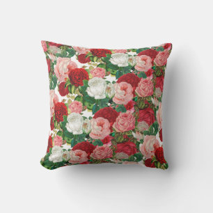 Elegant Modern Botanical Green Red Burgundy Flower Cushion