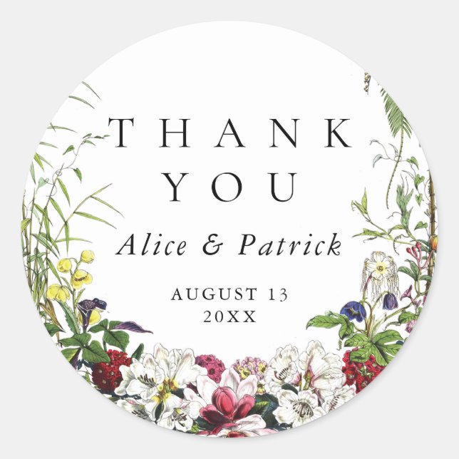 Elegant Modern Botanical Greenery Wedding Classic Round Sticker (Front)