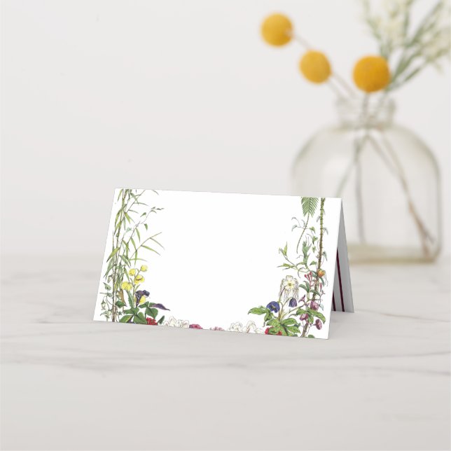 Elegant Modern Botanical Greenery Wedding Place Card (Front)