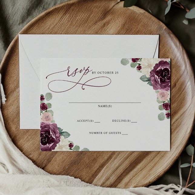 Elegant Modern Botanical Plum Floral Wedding RSVP Card (Elegant Modern Botanical Plum Floral Wedding RSVP Card)