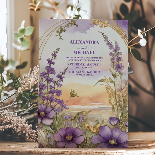 Elegant Modern Botanical Purple Floral Wedding Invitation (Creator Uploaded)