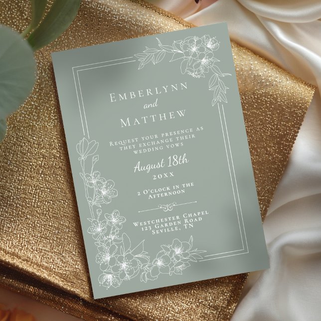 Elegant Modern Botanical Sage Green Wedding Invitation (Elegant Modern Botanical Sage Green Wedding Invitation)