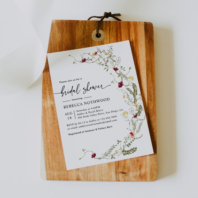 Elegant Modern Botanical Wildflower Bridal Shower  Invitation (Creator Uploaded)