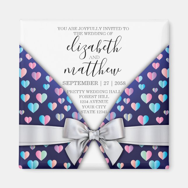 Elegant Modern Bow and Heart Speckles Design Magnet (Front)