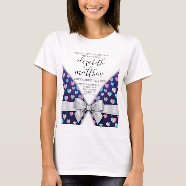 Elegant Modern Bow and Heart Speckles Design T-Shirt (Front)