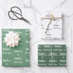 Elegant Modern Bride Groom Names Weddings Wrapping Paper Sheet<br><div class="desc">Simple,  black and white and sage green,  bride and groom Wedding wrapping paper. You can personalise it with your names and date.</div>