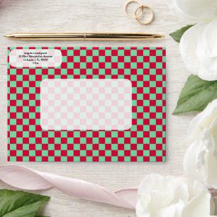 Elegant, Modern Bright Red & Green Chequered   Envelope