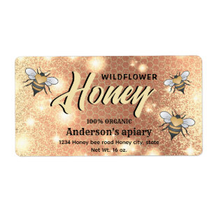 Elegant modern bright Sparkle bees honey jar label