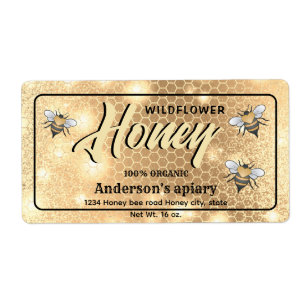Elegant modern bright Sparkle bees honey jar label