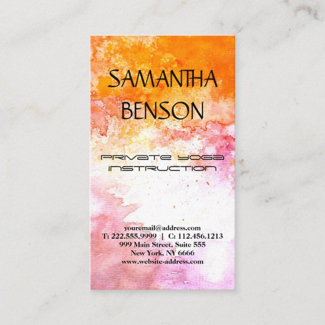 Elegant modern bright watercolor yoga business card (Front)