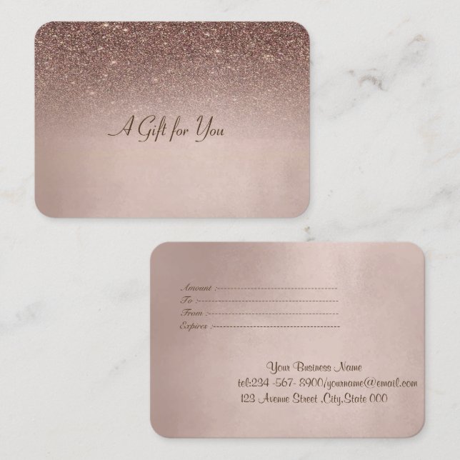Elegant Modern Brown Glitter Rose Gold Discount Card (Front/Back)