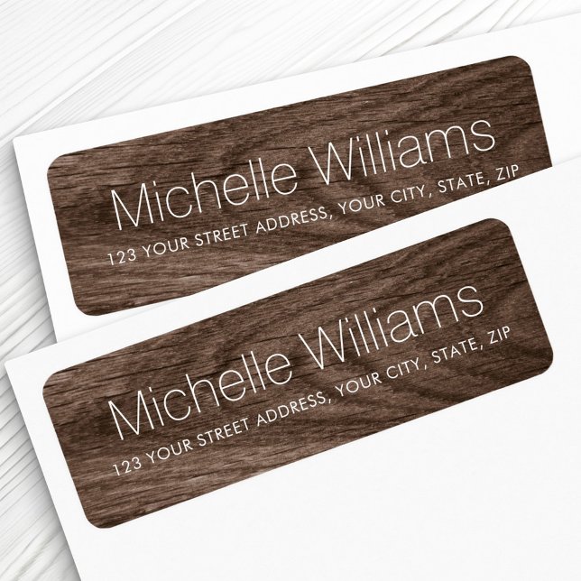 Elegant modern brown wood grain return address label (Creator Uploaded)