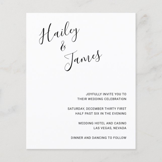 Elegant Modern Budget Wedding Invitation (Front)