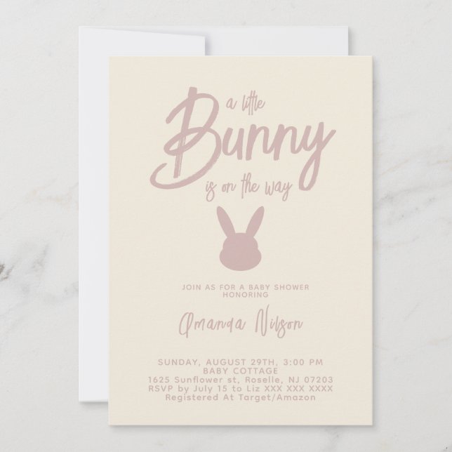 Elegant Modern Bunny Baby Girl Shower Invitation (Front)