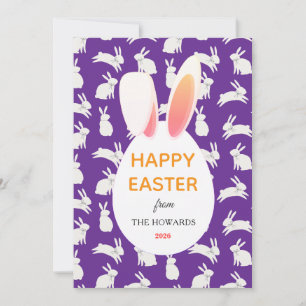 Elegant Modern Bunny Patterns Happy Easter Photo Holiday Card