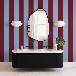Elegant Modern Burgundy and Dusty Blue Striped Wallpaper