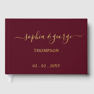 Elegant Modern Burgundy and Gold Wedding Guest Book