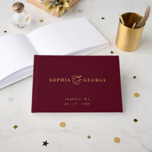 Elegant Modern Burgundy and Gold Wedding Guest Book