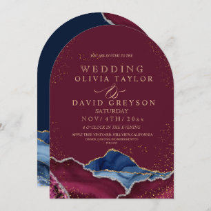 Elegant Modern burgundy blue Agate Wedding Invitation