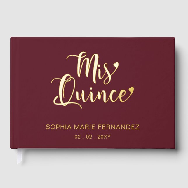 Elegant Modern Burgundy Photo Quinceañera Guest Book (Front)