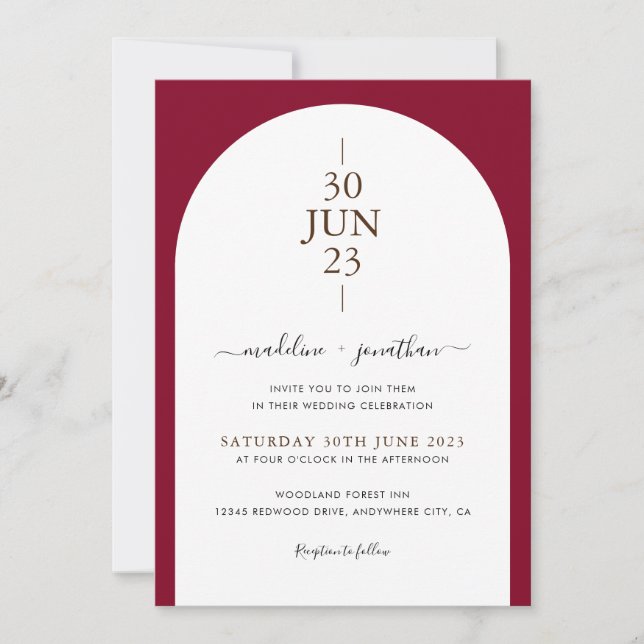 Elegant Modern Burgundy Red Door Photo Wedding Invitation (Front)